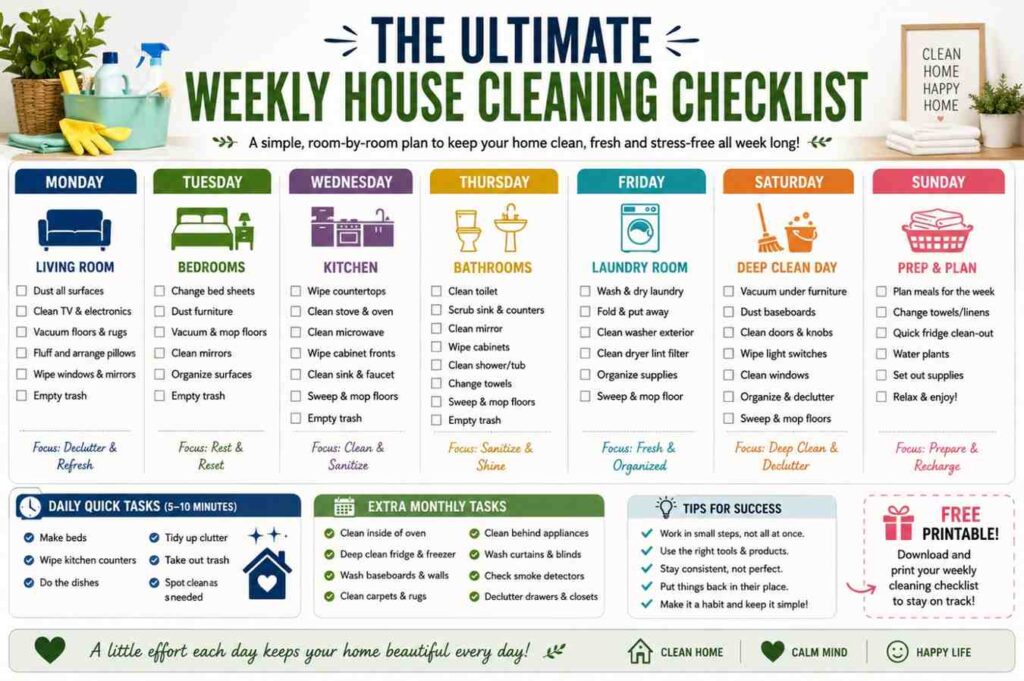 weekly house cleaning checklist