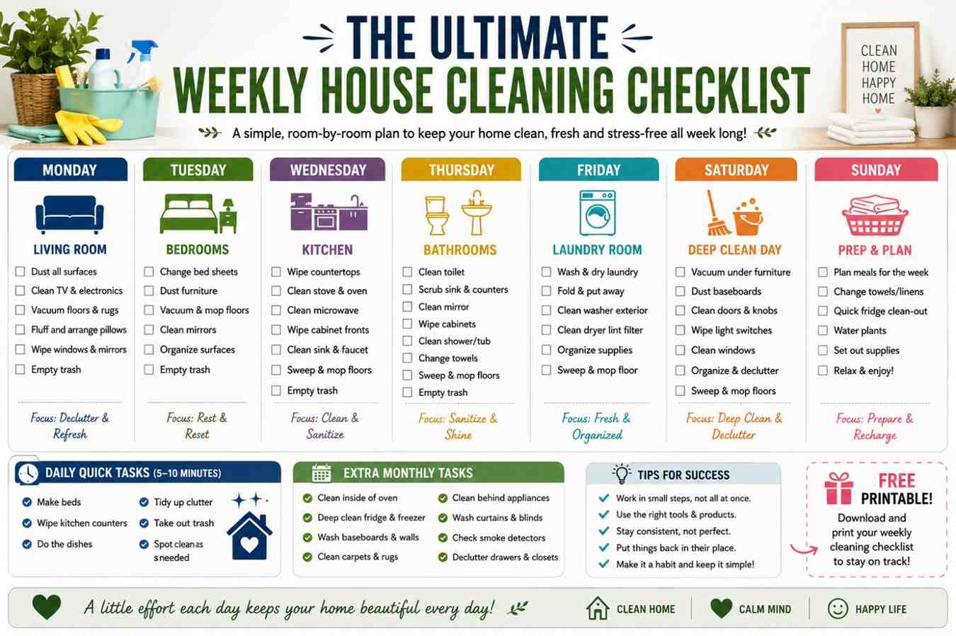 weekly house cleaning checklist